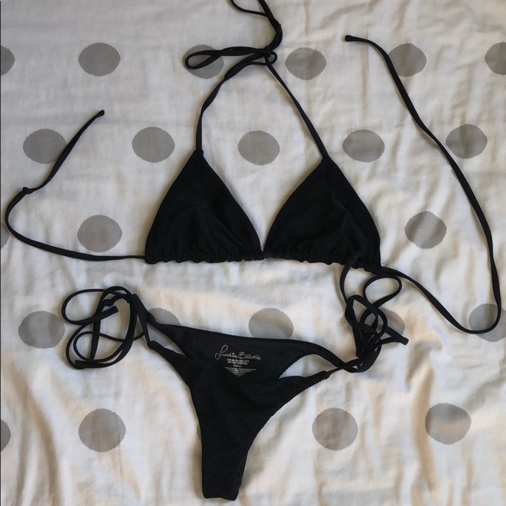 Frankie’s ribbed black bikini. S bottoms. M top